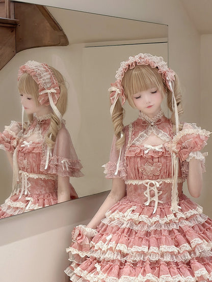 with Applique and Hairband Pink/Green/Blue Sweet Goldfish Lolita Embroidery Ribbon Ruffled