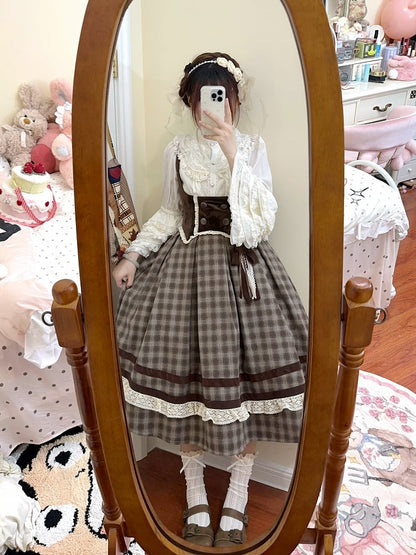 Brown Under Bust Plaid Pattern Lolita Dress Lolita Jumper Skirt