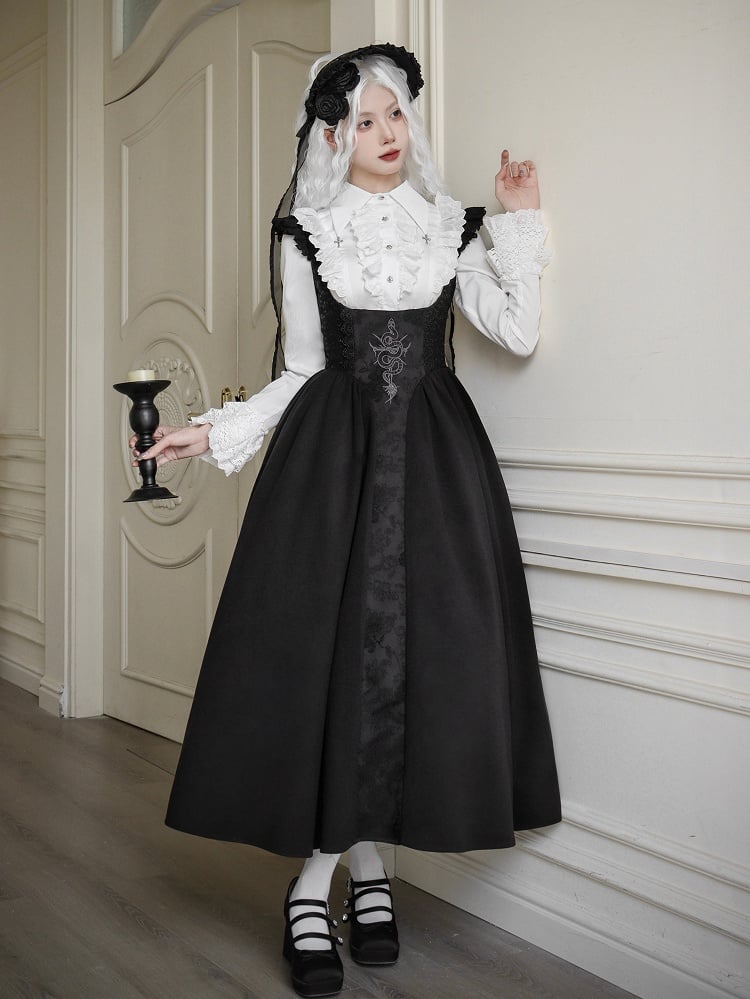 Black Under Bust Gothic Cross and Snake Waist Lolita Dress