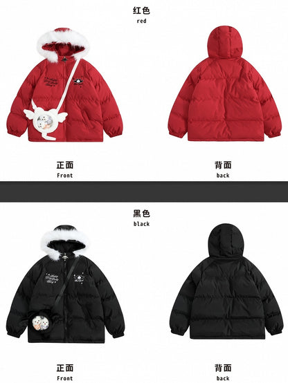 Black/Red Little Devil Hooded Puffer Jacket with Free Ita Bag