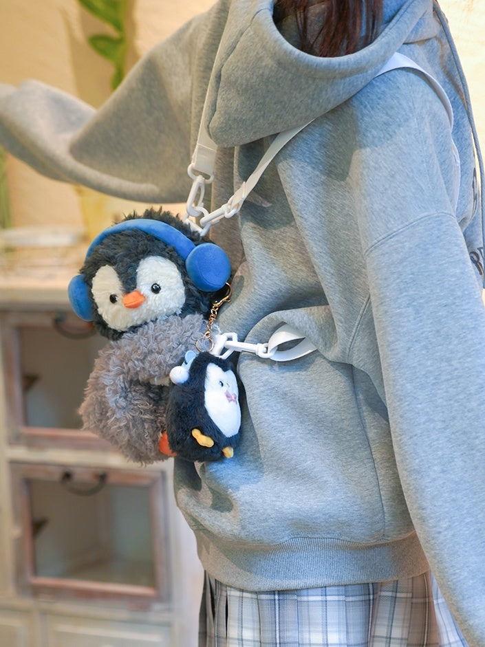 Sac à dos en peluche pingouin gris mignon, sac à bandoulière, taille S/M/L