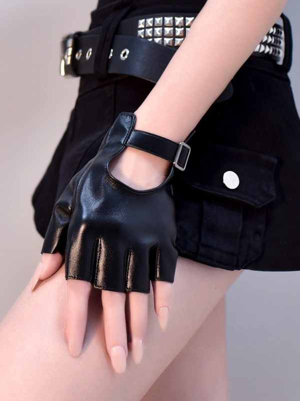 Cyberpunk Buckle Black/White/BlackWhite Finger Gloves