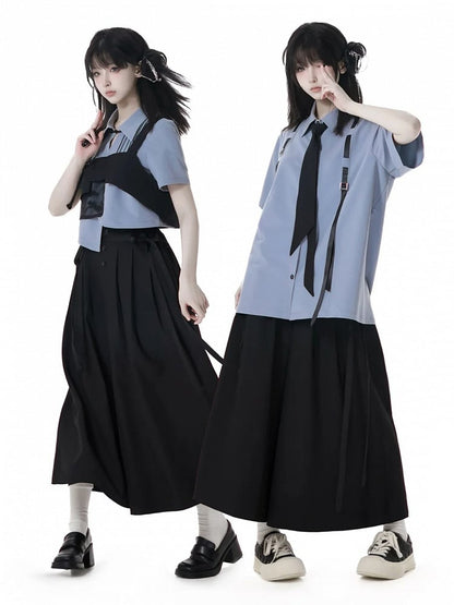 Embroidery Button Cheongsam Style Top Black Pine Tree Knot