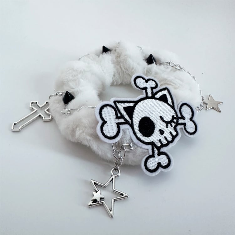 Black and White Skeleton Gothic Plush Scrunchie