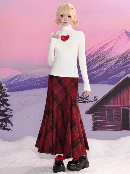 High Skirt and Plaid Waist Black Mermaid Red