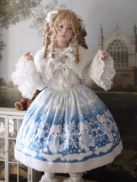 White Scalloped Eyelet Trimming Winter Fleece Cape