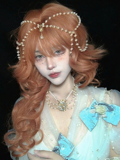 Bangs 70CM Length Orange Wig With Wavy Air