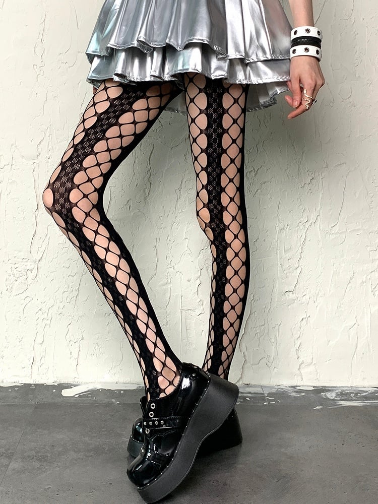 Tights Y2K Design Cut-out Fishnet Black