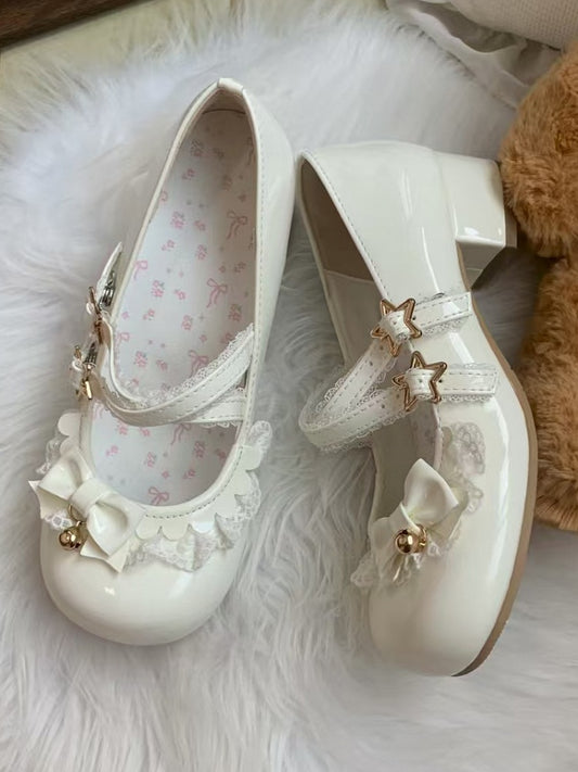 Lolita Star with Mary Buckle Janes PU Low - Sweet Heel White