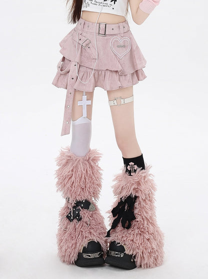 Asymmetrical Applique Y2K Pink Sweetheart Bittersweet Tiered Skirt