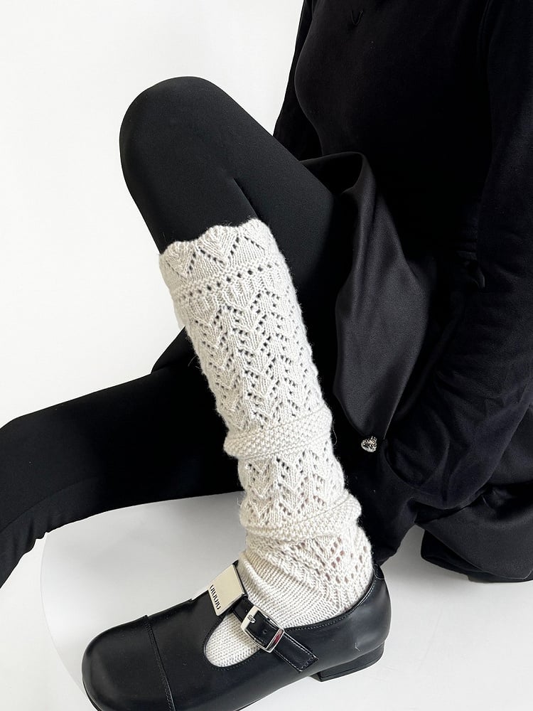 Y2K White Hollow-out Knitted Leg Warmers