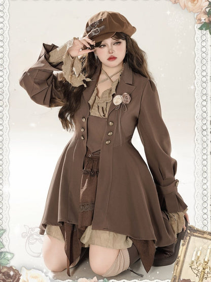 Plus Size Brown High-low Hemline Coat