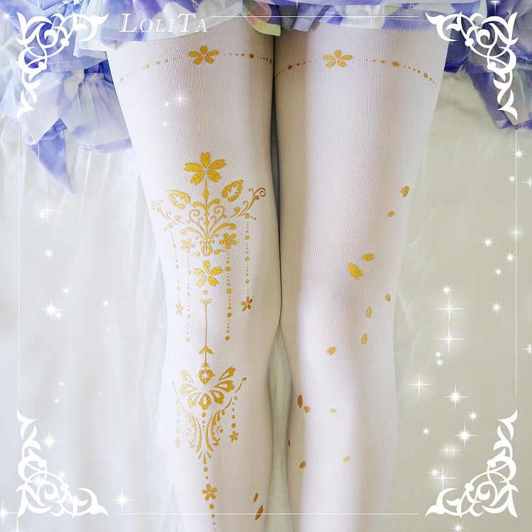Collants à motif Sakura noir/blanc