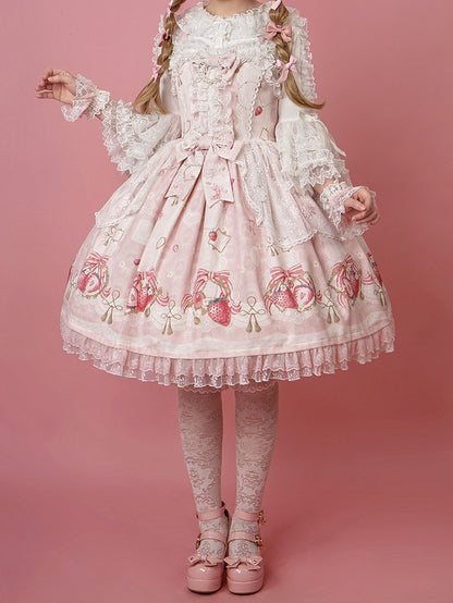 Print Sweet Skirt Strawberry Pink Jumper Lolita