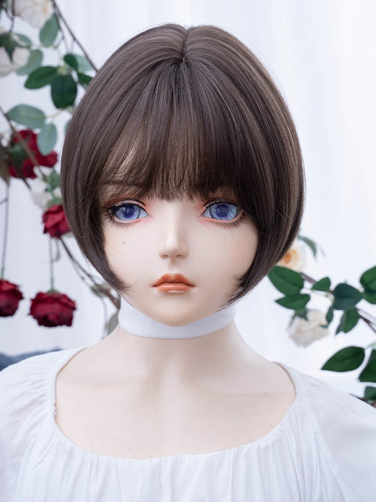 Brown Short Bob Cut Synthetic Wig With Bangs