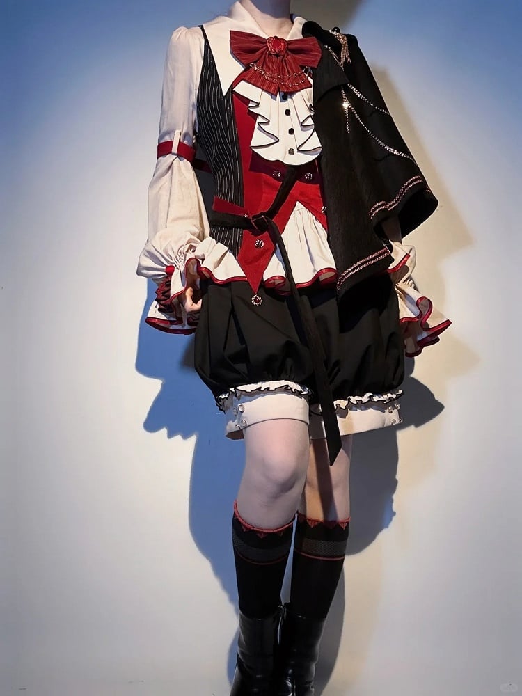 Red and Black Striped Ouji Fashion Waistcoat