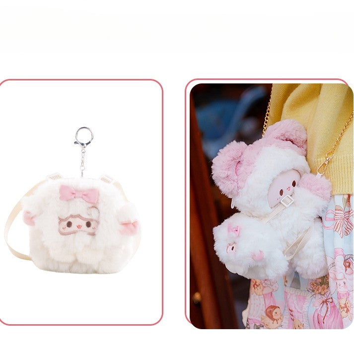 Plush Options Backpack WhitePink Mouse + Backpack/Crossbody Keychain 2 Bag Size Small/Middle Cute