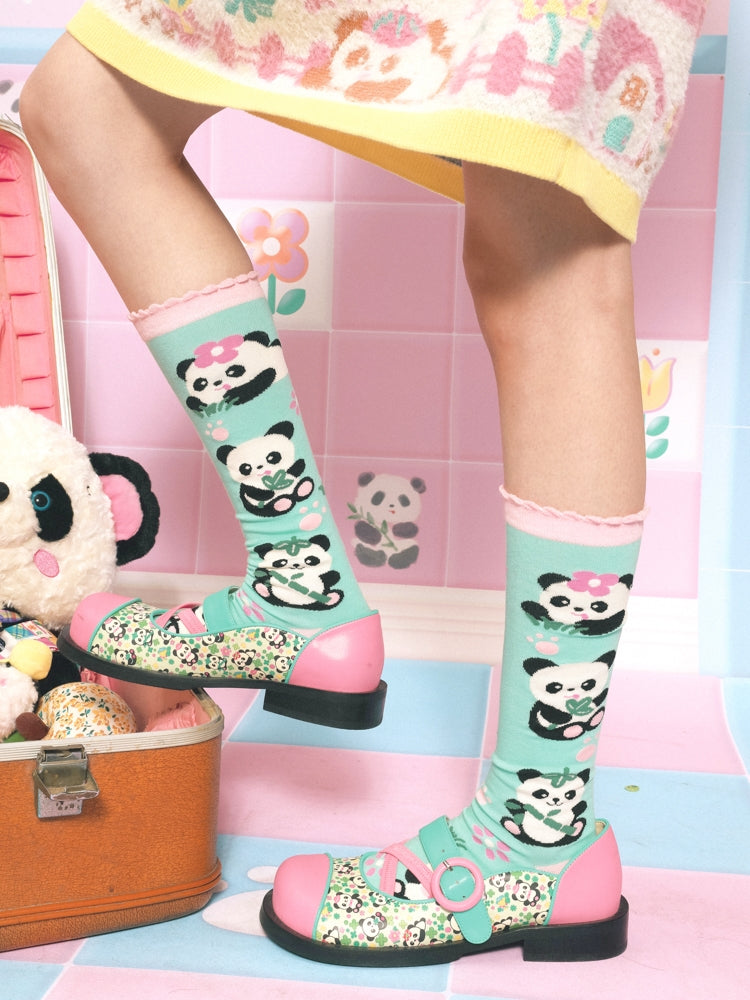 Mint Green Panda Calf Socks