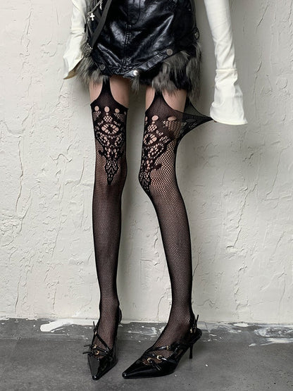 Punk Black Cut-out Suspender Tights