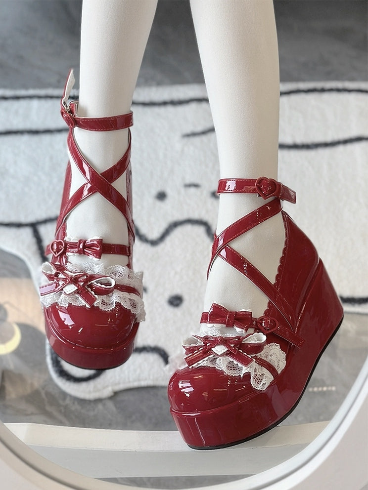Platform Red Lolita Toe Mary Janes Round -