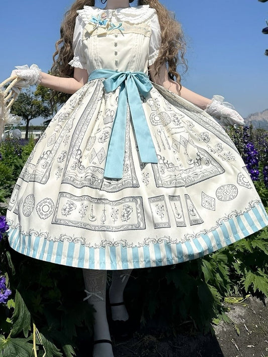 Classic Square Elegant Neckline Apricot Lolita with Print Dress