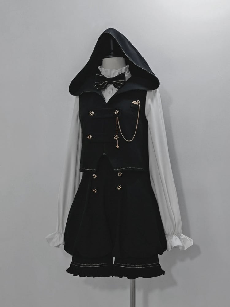 Black Oversized Bunny Ears Hooded Ouji Waistcoat