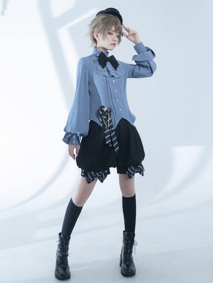 Blue Ouji Lolita Fashion Jabot Collar Prince Style Shirt