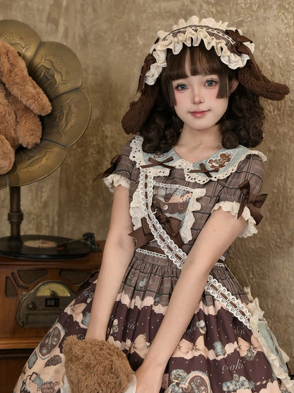 Puppy Sweet Full Cute Lolita Set Brown Waist High and Fluffy Dress Desserts