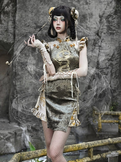 Dragon Embroidery Goth Qipao Dress