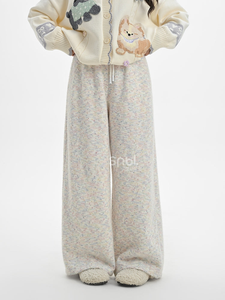 Pantalon large taille haute en tricot coloré