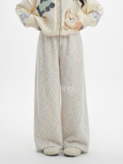 Pantalon large taille haute en tricot coloré