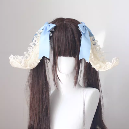 Bowknot Details Lace Trim Bunny Ears Hairclips