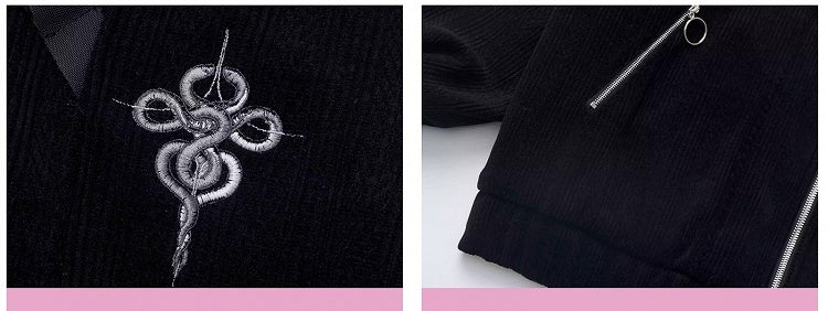 Black Snake Criss-cross Buckle Straps Hooded Jacket