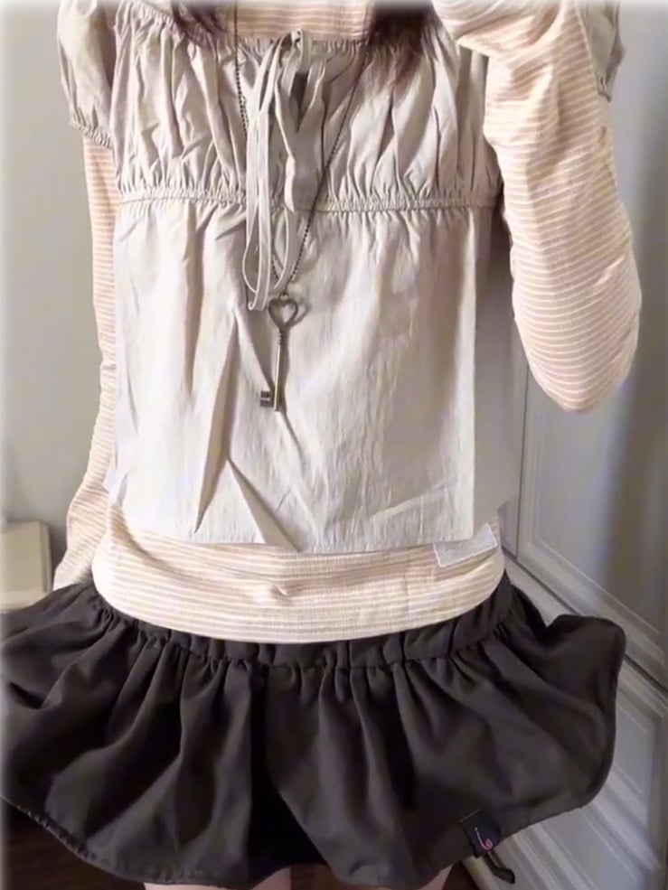Beige Round Neck Striped Top