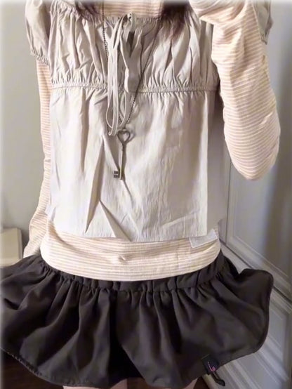 Beige Round Neck Striped Top