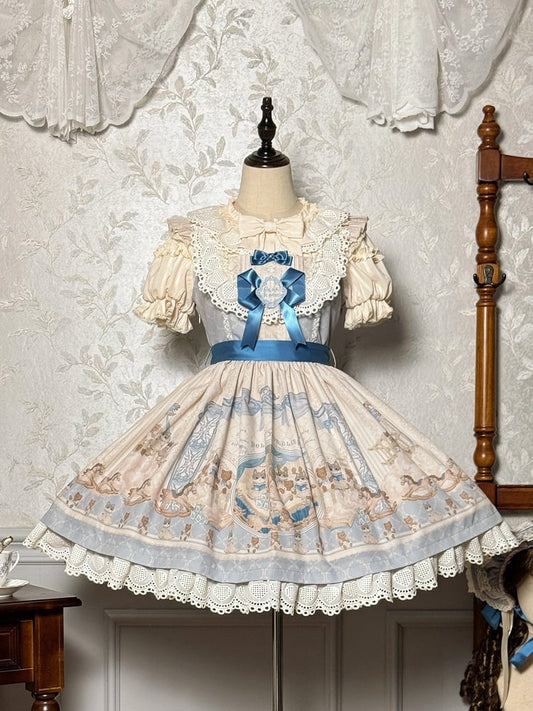 Lolita Jumper Blue and Kitty Teddy Print Sweet Skirt