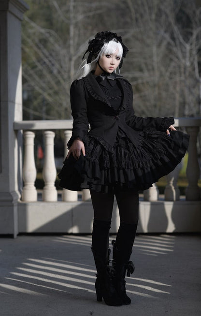 Blazer noir gothique lolita à ourlet en forme d'ailes de papillon