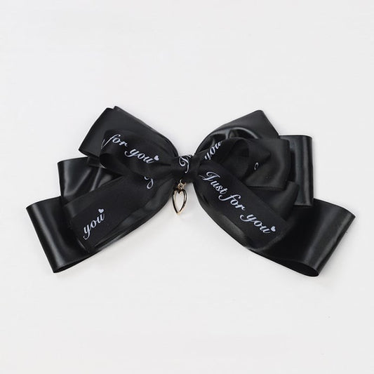 Heart Brooch/Clip Large Golden with Jirai Black Charm Bow Kei