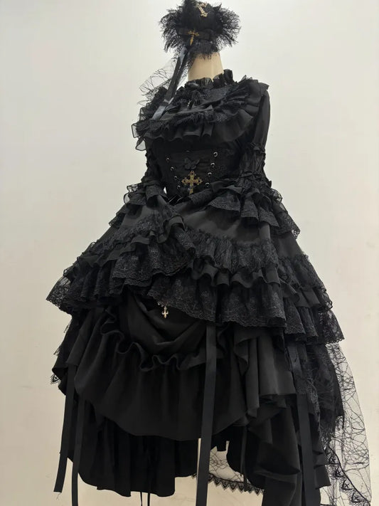 Shirt Layered with Gothic Sleeves Bowtie All Kuro Bell Black Lolita