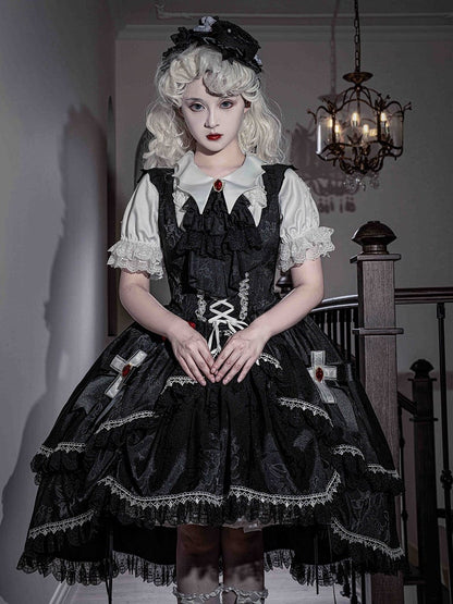 Skirt Straps Dress Bat Gothic Black Lolita Shaped Wing High-low Shoulder