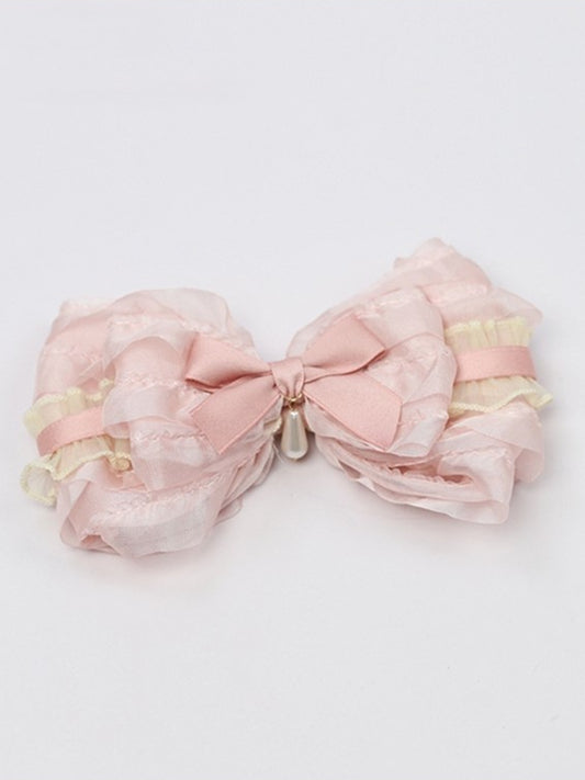 with Bow Layered Accent Hairclip Bead Lolita Sweet Pink