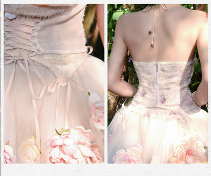 Halter Neckline Cowl Fairy Self-tie Top Floral Neck