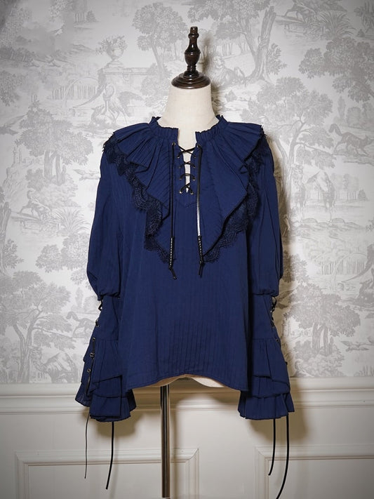 Long Dark Lolita Shirt Blue Vibes Pirate Ouji Sleeves
