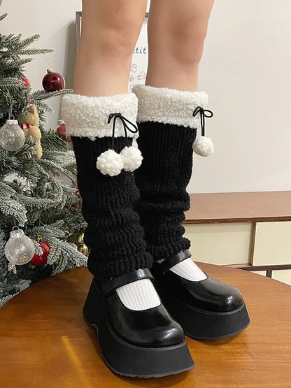 Khaki&Brown Sweet Leg Warmers With Pompons