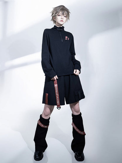 Collar Techwear Black Pullover Ouji Buckle Zip and Top