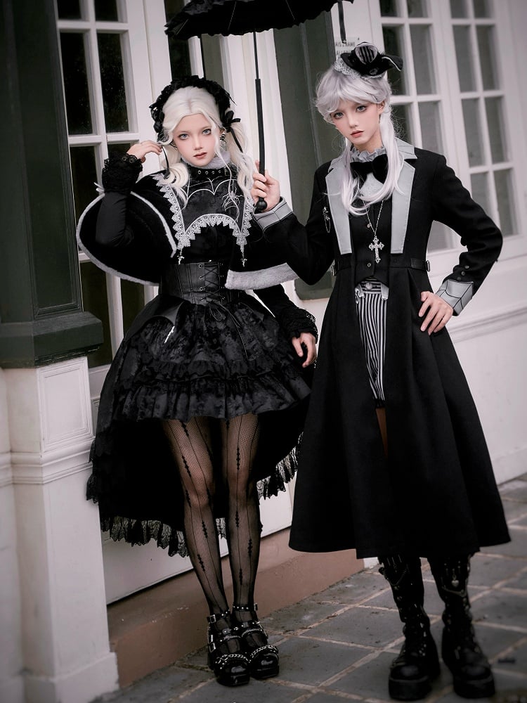 Cross Charms Spider Web Plush Neckline Cape