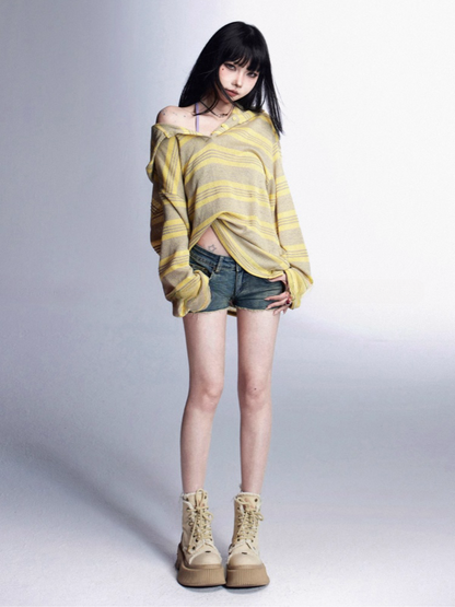 Loose Protection Yellow/Black Sun Top Knitted Hooded
