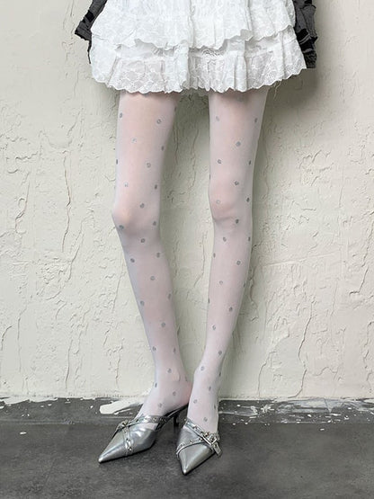 Y2K White Polka-dot Pattern Tights