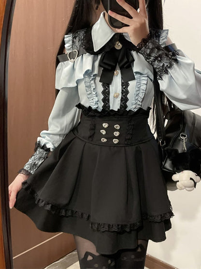 Black High Waist Tiered Jirai Kei Skirt