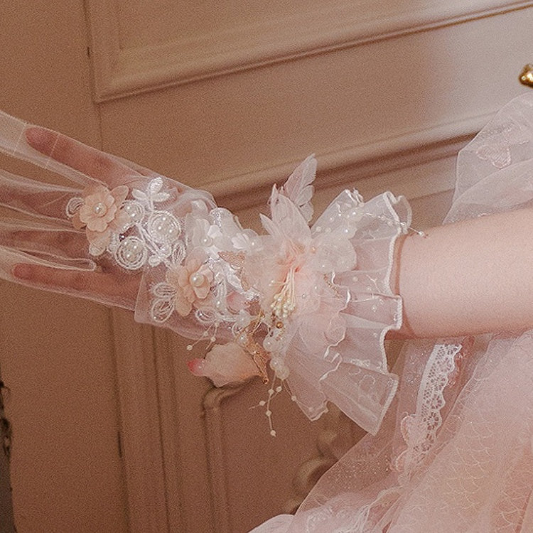 Handschuhe verziert und Perlen weißen Tüll Blumen